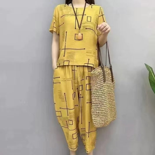 Middle-aged And Elderly Summer Short-sleeved Casual Large Yards Loose New Belly Covering Mother's Clothing