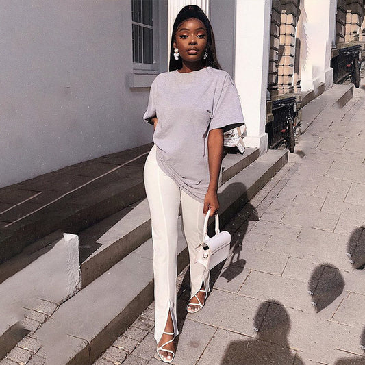 New High Waist Solid Color Split Casual Suit Pants