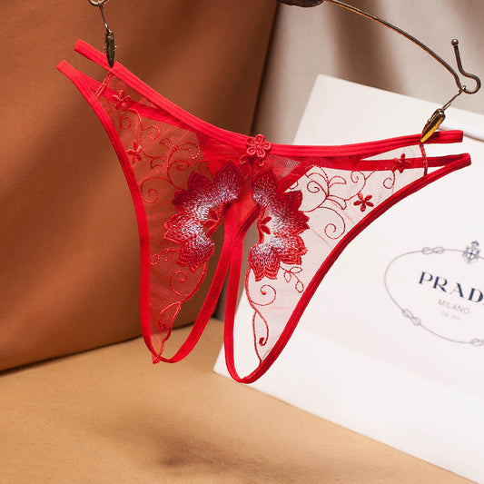 Women's Embroidered File Panties Free Sexy Thong Low Waist