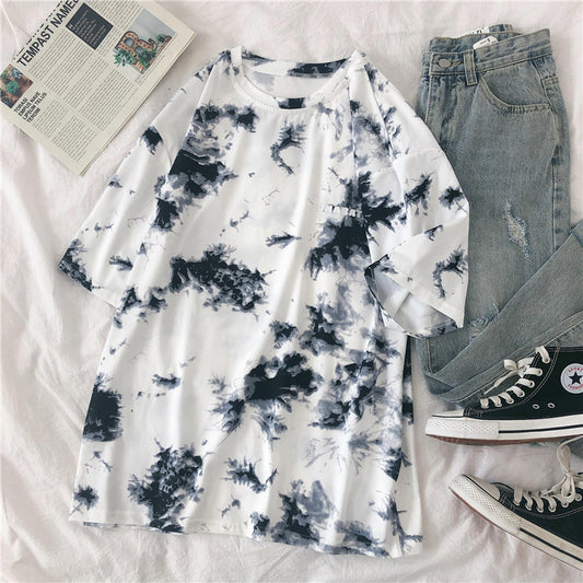 Tie-Dye Printed Short-Sleeved T-Shirt Female Harajuku Style Personality