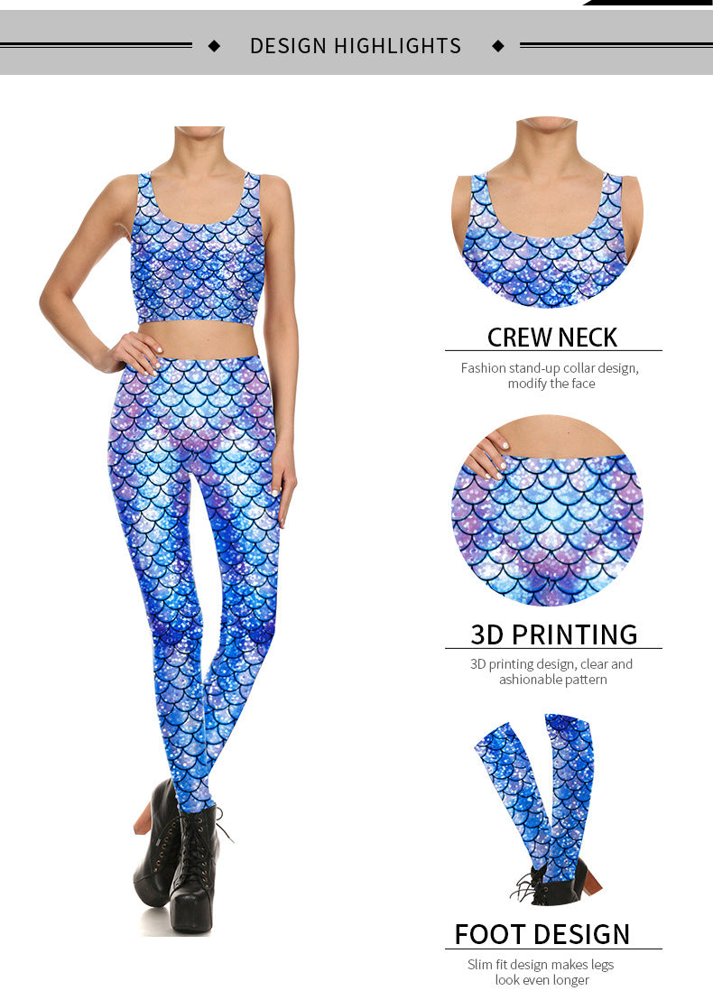 European And American Mermaid Scale 3D Digital Printing Sports And Leisure Suit