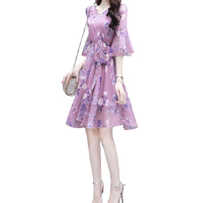 Careful Machine Gentle Wind Broken Flower Chiffon Dress New Summer Skirt Fairy Super Xiansen Series Slim Waist