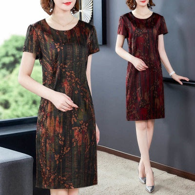 Dress Women'S Dress Medium Length Summer New Noble Foreign Style Mother Heavy Silk Skirt