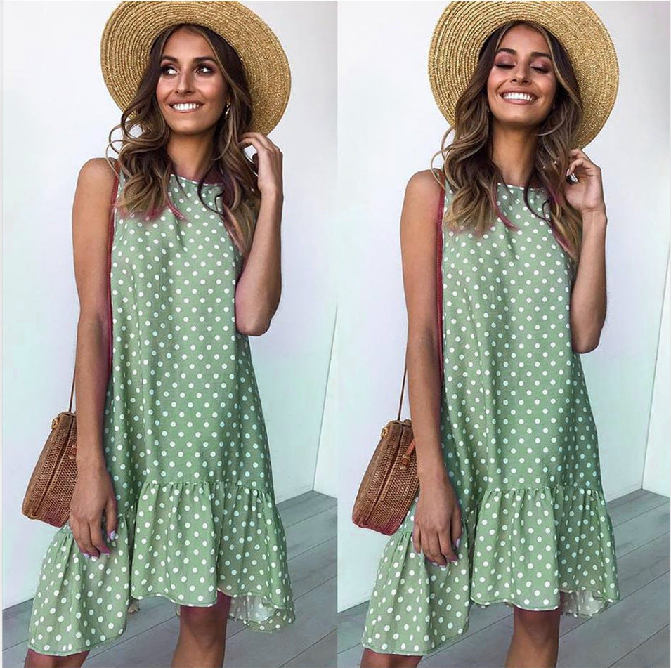 Fashion Printed Polka Dot Ruffled Women's Dress