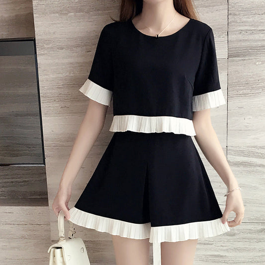 New Women's Summer Plus Size Loose Wide-leg Shorts Two-piece Suit