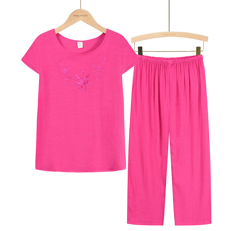 Summer Suit Casual Jacket Short Sleeved T Shirt Home Service Two-Piece Suit