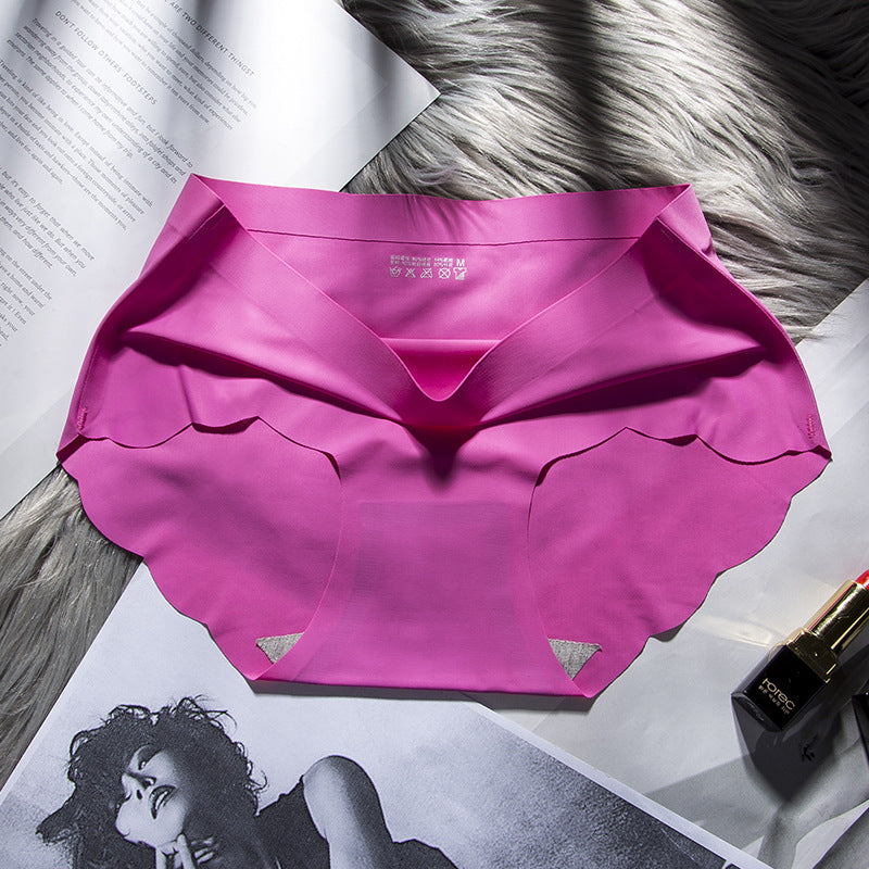 Women's Wavy Mid-waist Cotton Crotch Seamless Underwear With Ice Silk