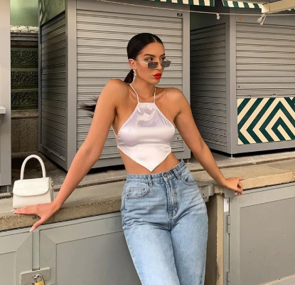 White diamond apron halter top