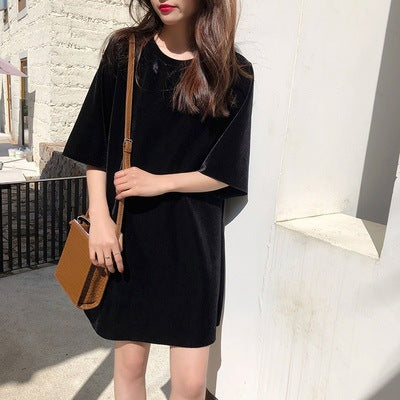 Women's Korean Velvet Loose Slim Short Sleeve Dress
