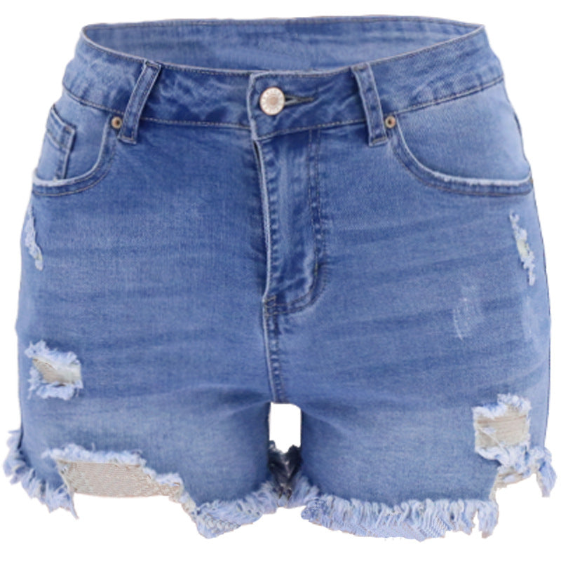 Four-color Ripped High Waist Women's Denim Shorts