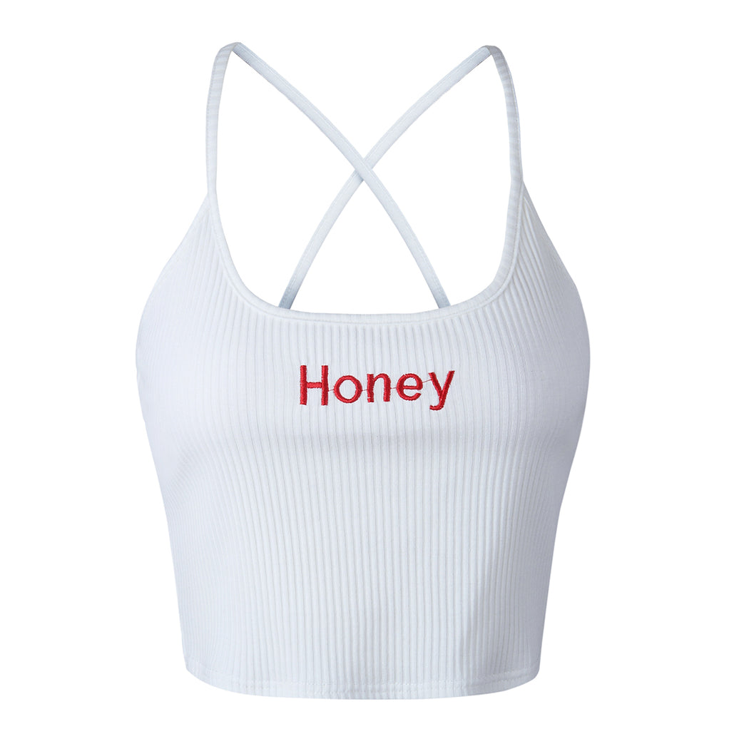 Letter embroidered close-fitting navel vest