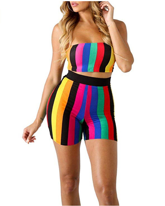 One word collar sleeveless two-piece suit
