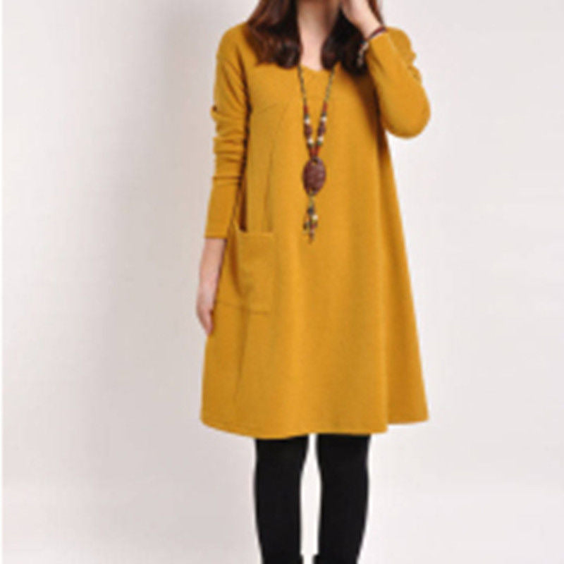 Mid-length Solid Color Plus Size Slimming Dress
