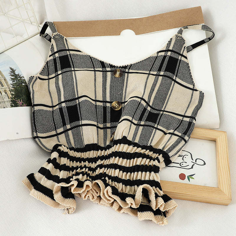 Waist Ruffled Plaid Bottoming Sweater Camisole