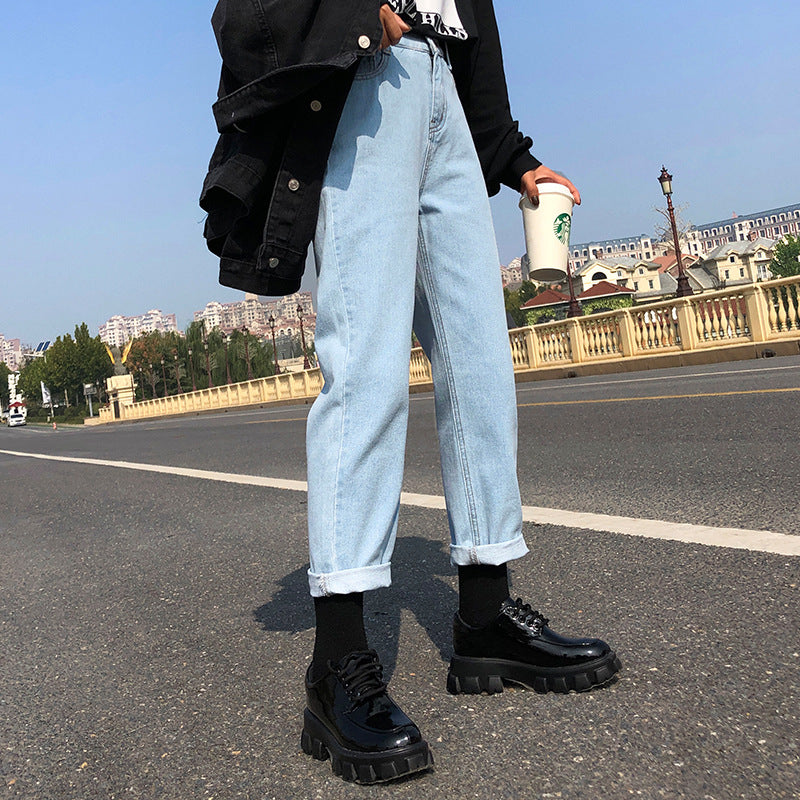 Women's Jeans Korean Style Straight Wide Leg Pants High Waist Drape