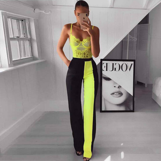 Contrast fluorescent patch straight-leg pants