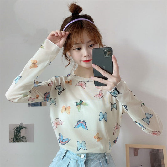 Sun Protection Clothing Ice Silk Long-sleeved T-shirt Mesh Thin Bottoming Shirt