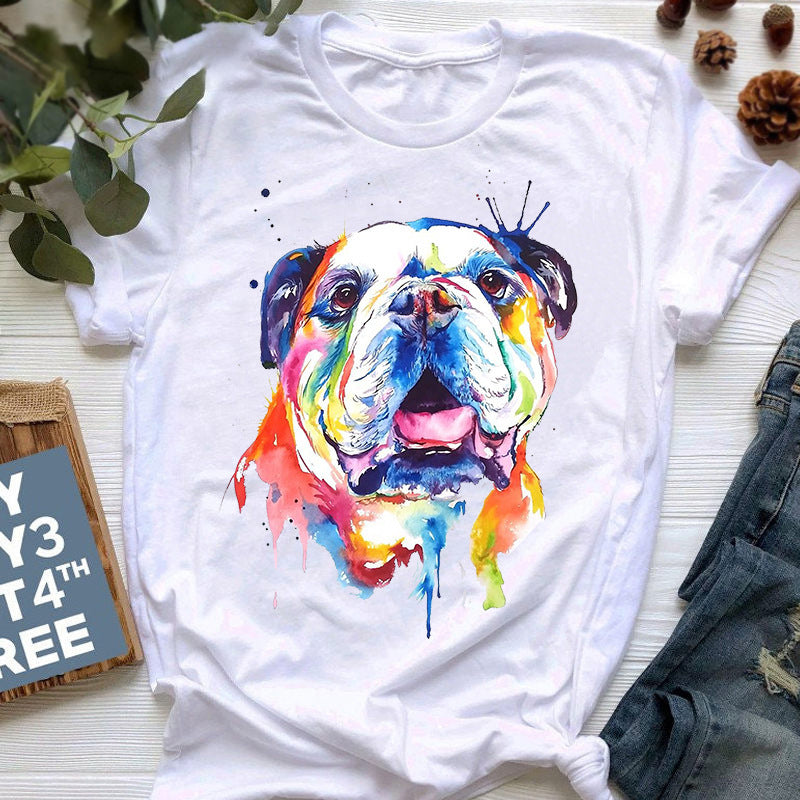 Summer New Style French Bulldog Print T-shirt Female Cute Cartoon Bulldog