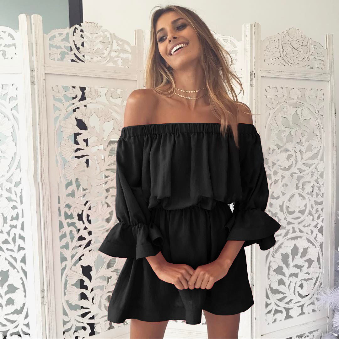 Women's Short Skirt Stretched All-around One-shoulder Dress