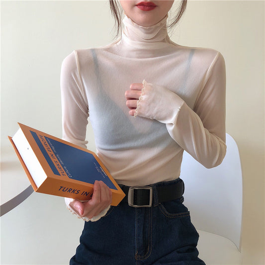 Women's Slim High-necked Long-sleeved Lace Bottoming Shirt
