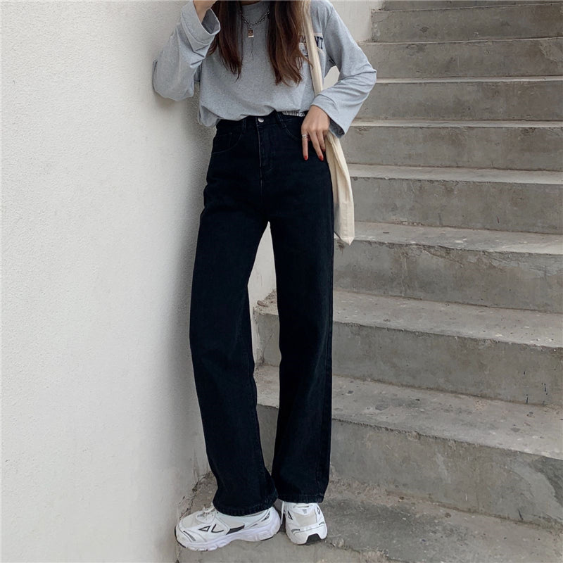 Women's Fall Retro High Waist Wide Leg Loose Jeans
