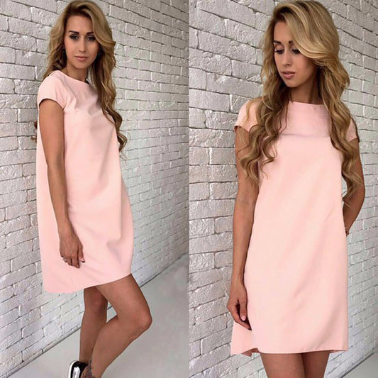 Fashion Short Sleeve Round Neck Loose A-line Dress