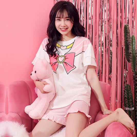 Pure cotton short sleeve cute ladies pajamas