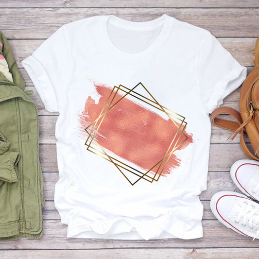 Watercolor Love Fashion Print Short-sleeved T-shirt Women's Trend