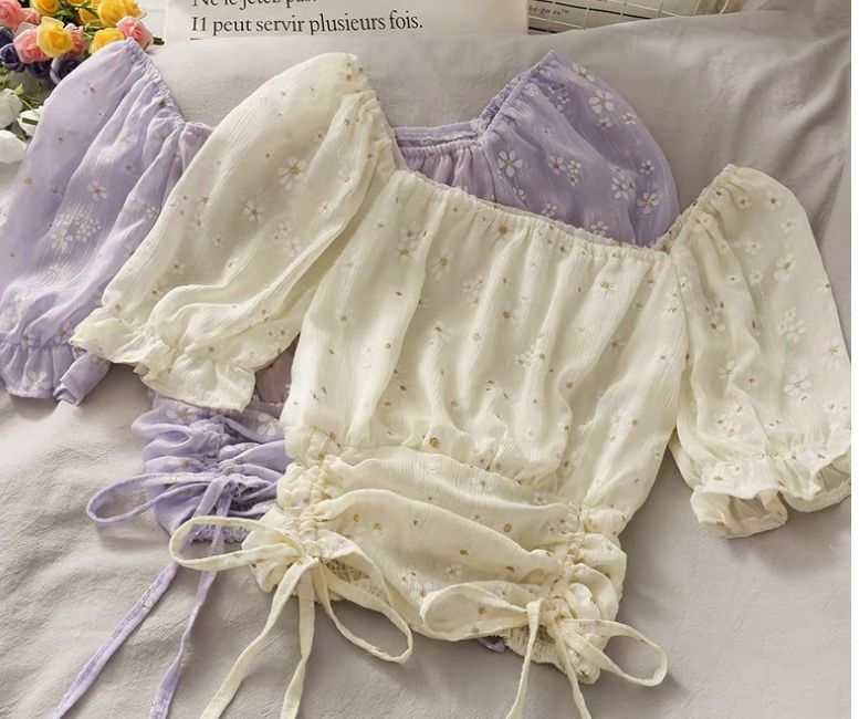 Sweet Floral Chiffon Printing Set Head Temperament