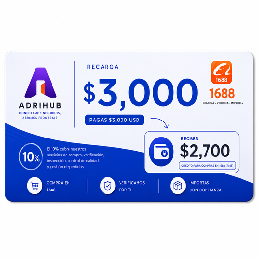 Recarga AdriHub 1688 – USD $3,000
