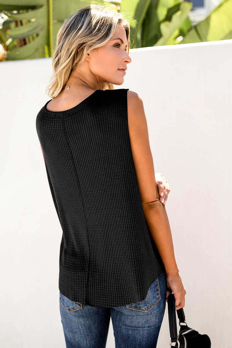 Solid Color Round Neck Sleeveless T-shirt Top Vest
