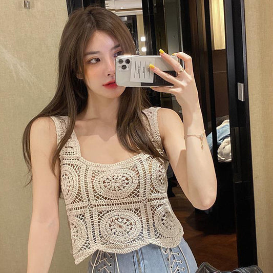 Knitted Small Tank Top Women's Summer French Sleeveless