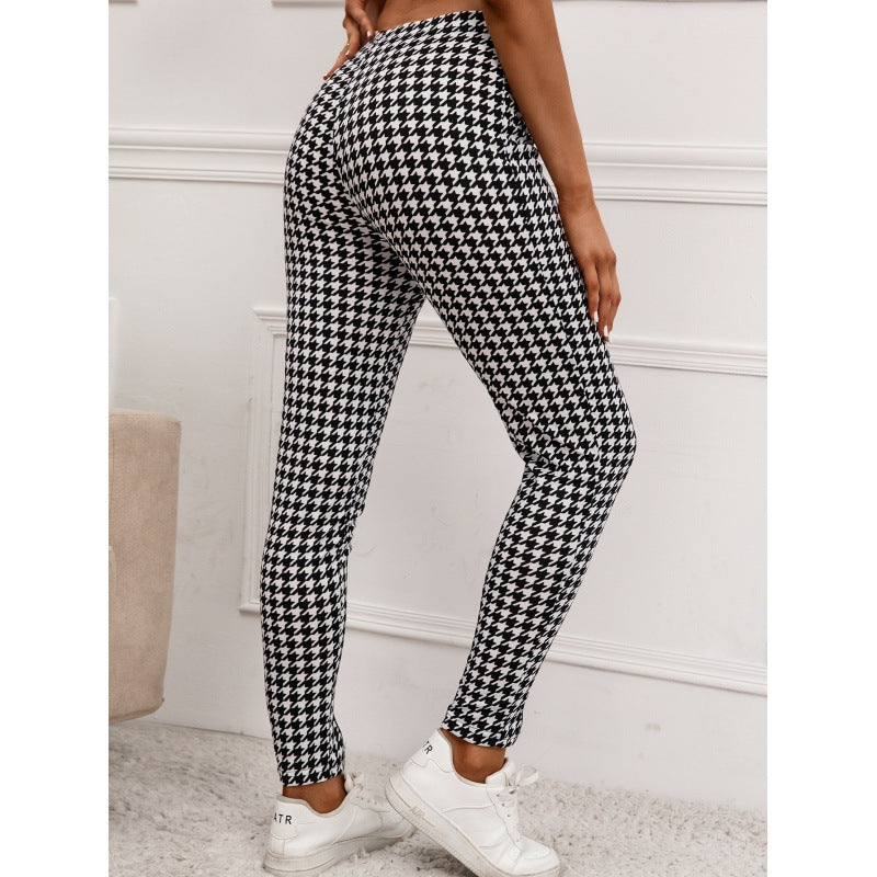 Houndstooth Pattern High-rise Slim-fit Pencil Cropped Trousers
