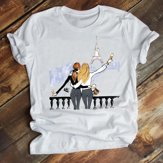 New Fashion Cartoon Printed Short-sleeved T-shirt Female Ins Trend