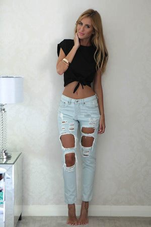 European And American Bow Tie Cropped Navel T-shirt Short Top