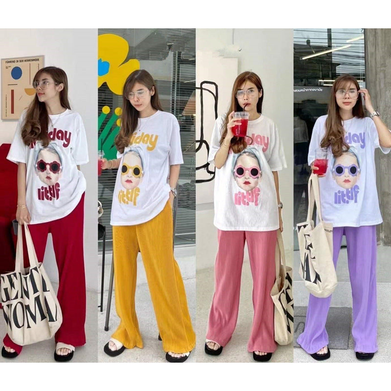 Women's Fashion Cartoon Glasses Girl Print Set
