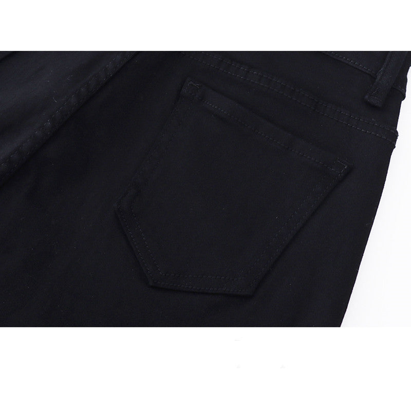 Women's Black Denim Shorts High Waist Slim Fit Strap