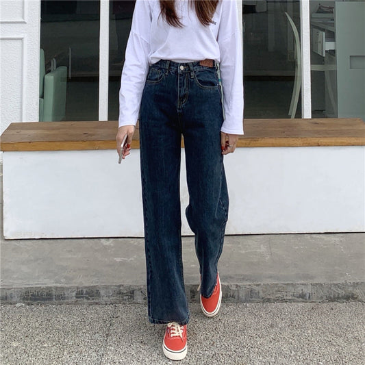 Women's Fall Retro High Waist Wide Leg Loose Jeans