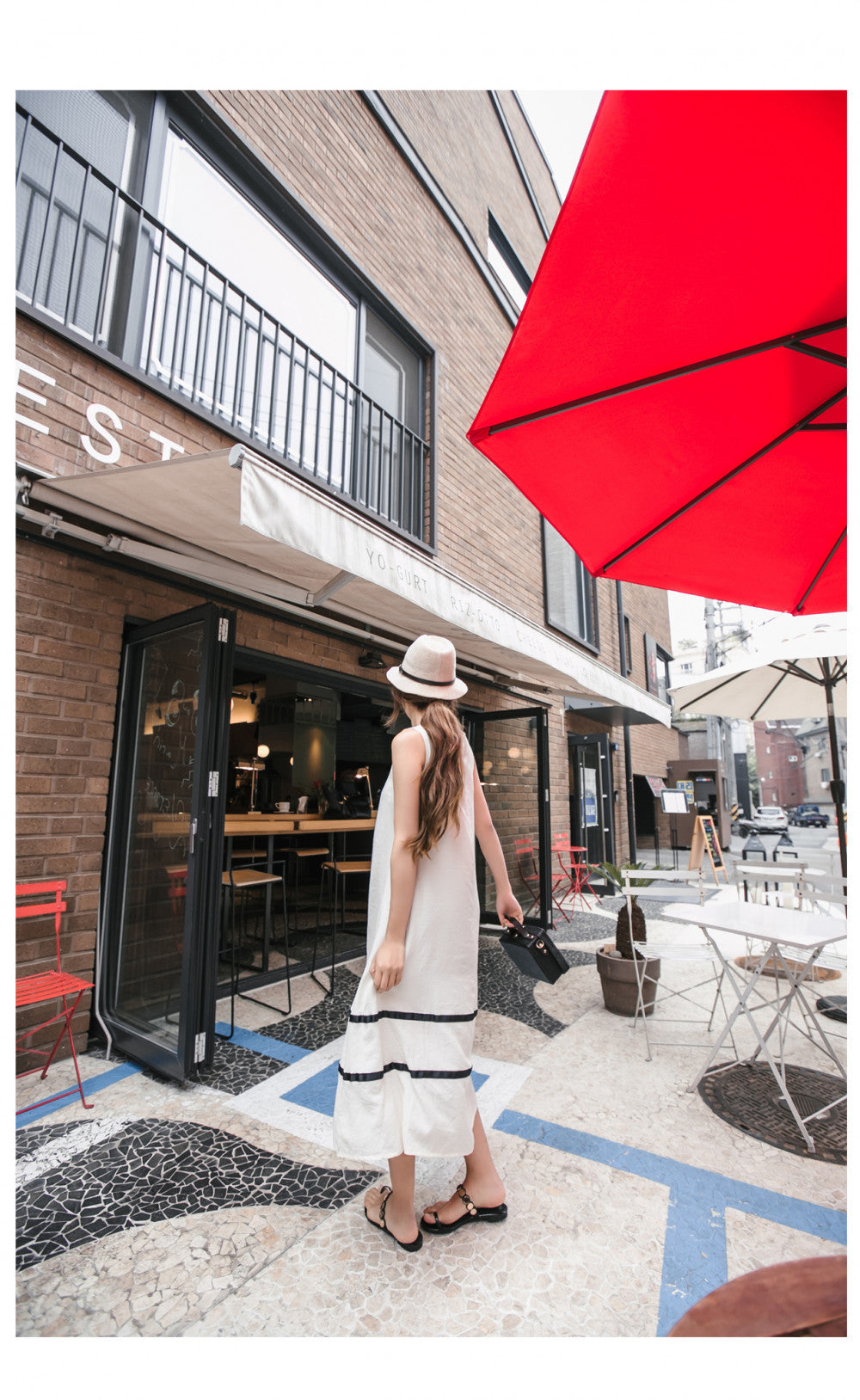Loose Black And White Striped Sleeveless A-line Skirt With Big Swing Dress Temperament