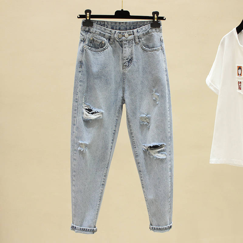 Ripped Jeans Women's New Loose High Waist Slim Pants