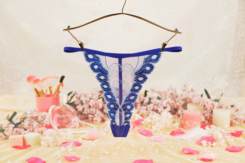 Women's Sheer Mesh Embroidered Peacock Tail Simple Briefs