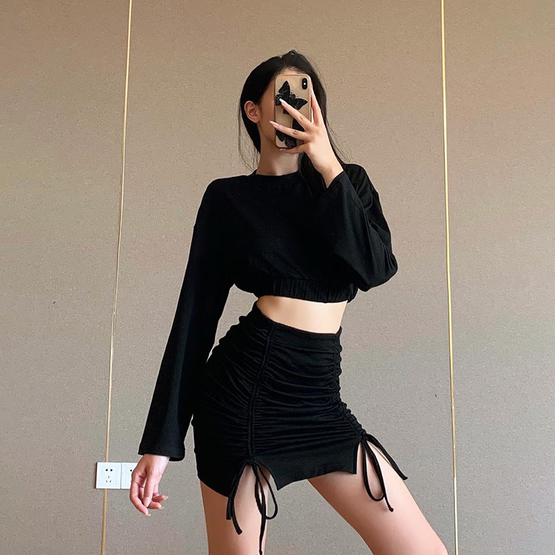 Solid Color Short Drawstring High Waist Skirt