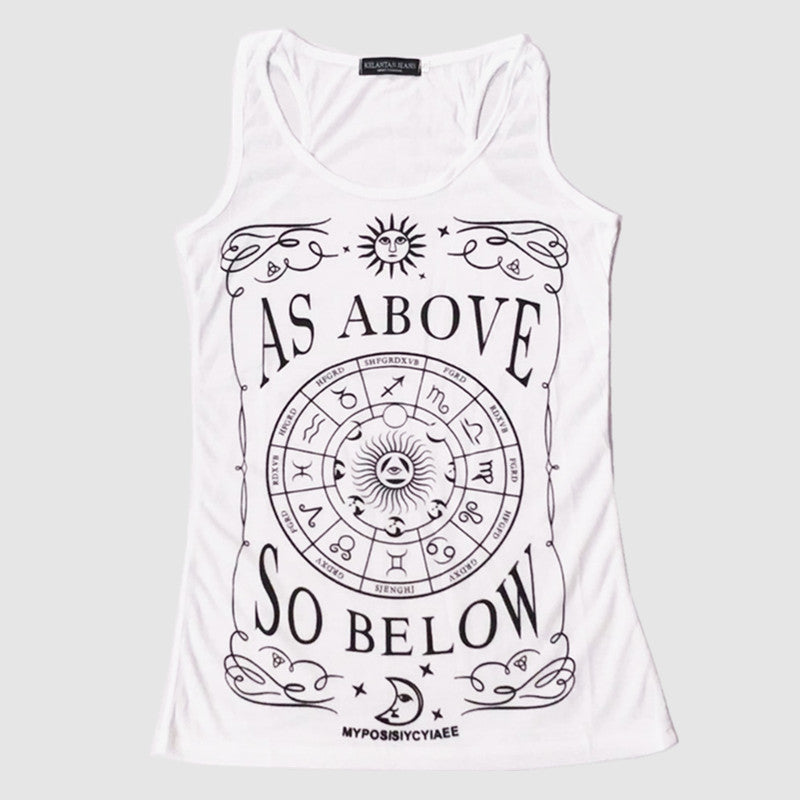 Geometric Garden Plate Letter Print Sleeveless Vest T-shirt For Women