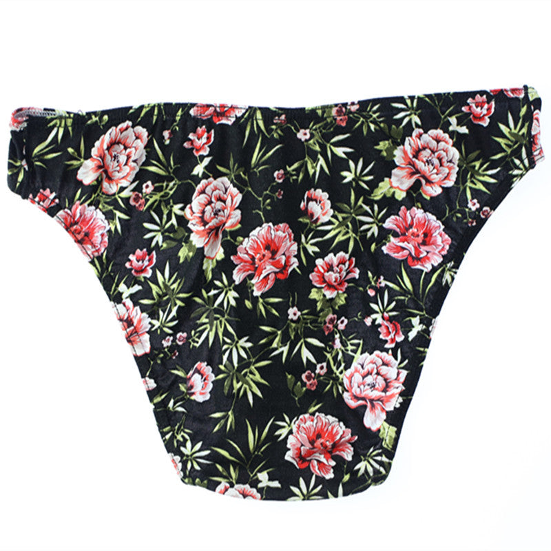 Flower Printed Low Waist Men Briefs Breathable U Convex Pouch