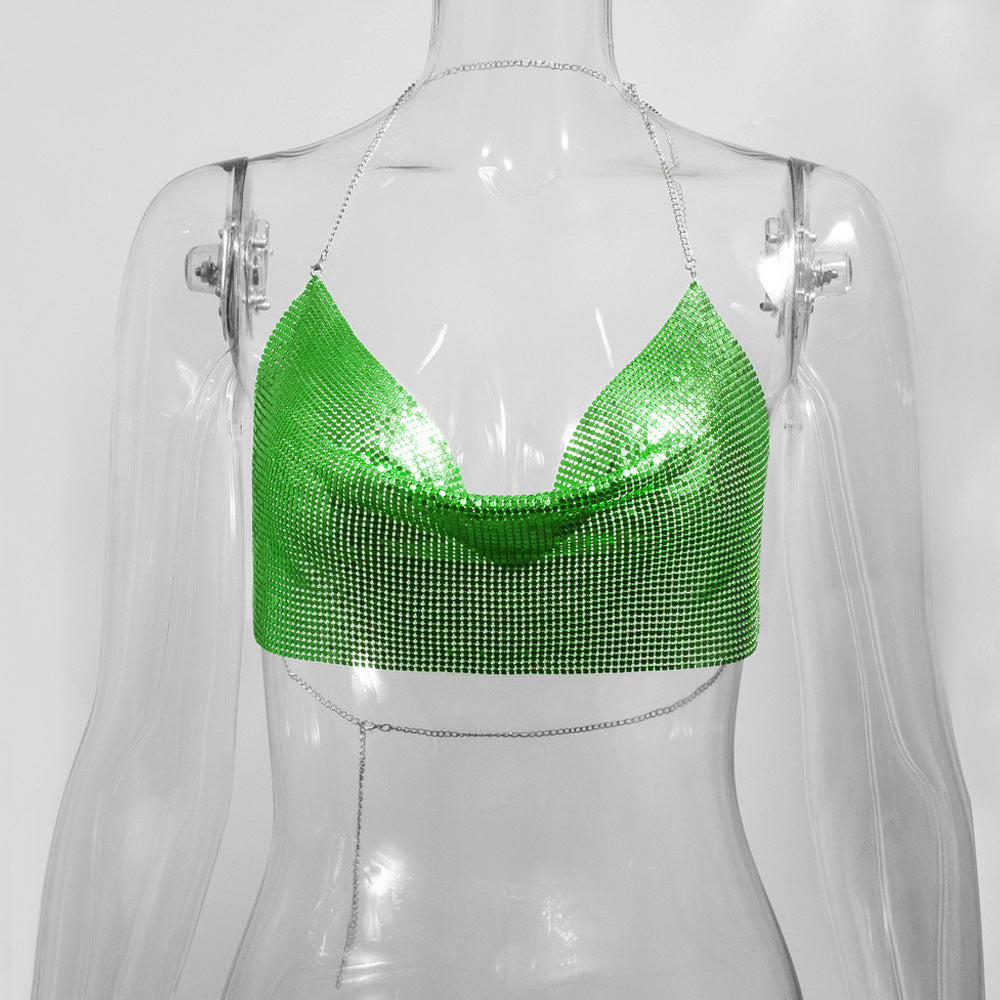 Sequined Personalized Metal Strap Top