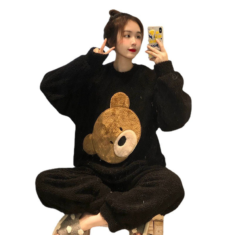Women's Thickened And Fleece Coral Fleece Pajamas