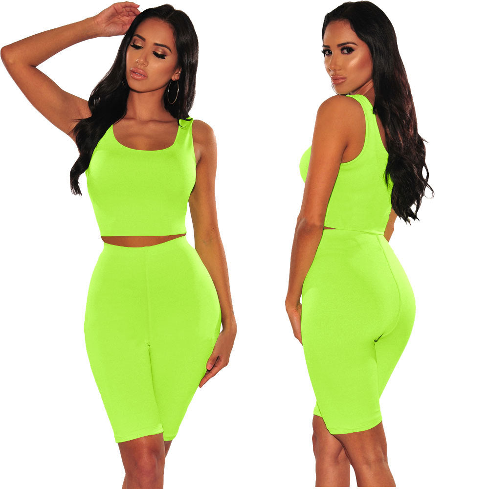 Sleeveless exposed navel two-piece suit