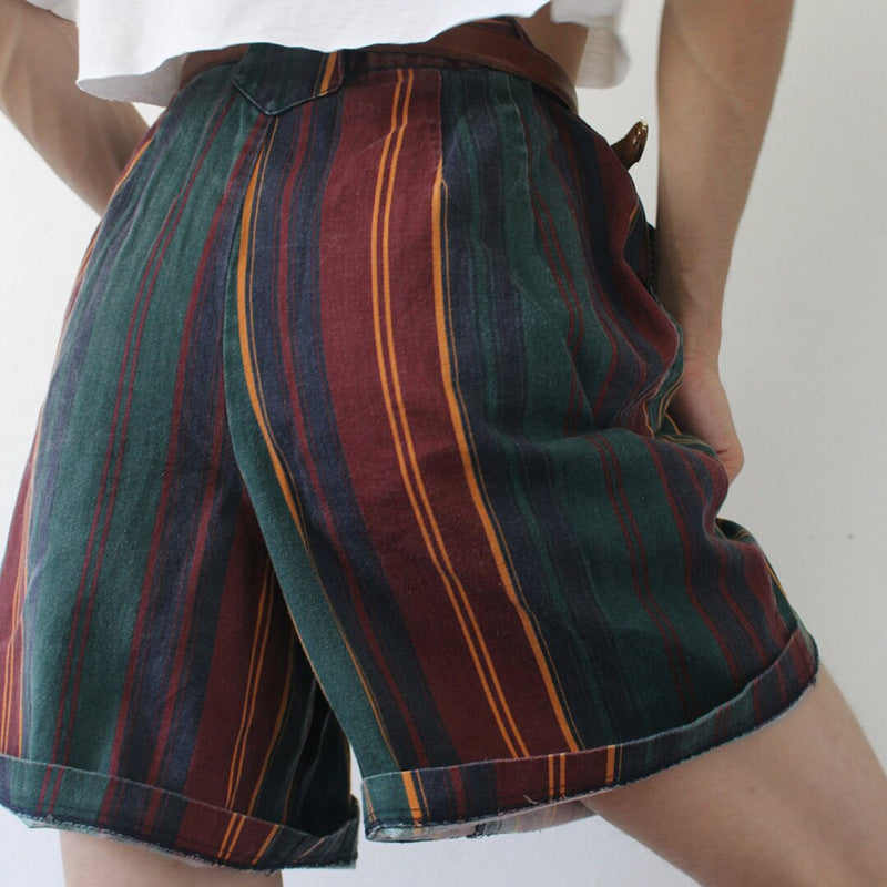 Women's High Waist Large Size Wide Leg Rolled Summer Sports Casual Shorts