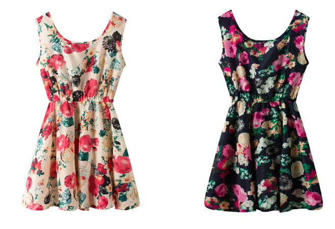 USA SIZE Summer bottom skirt Sleeveless printed chiffon dress Floral vest dress