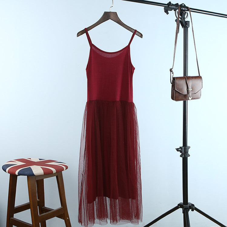 Stitching dress, high waist mesh skirt, camisole, mid-length skirt, pregnant women